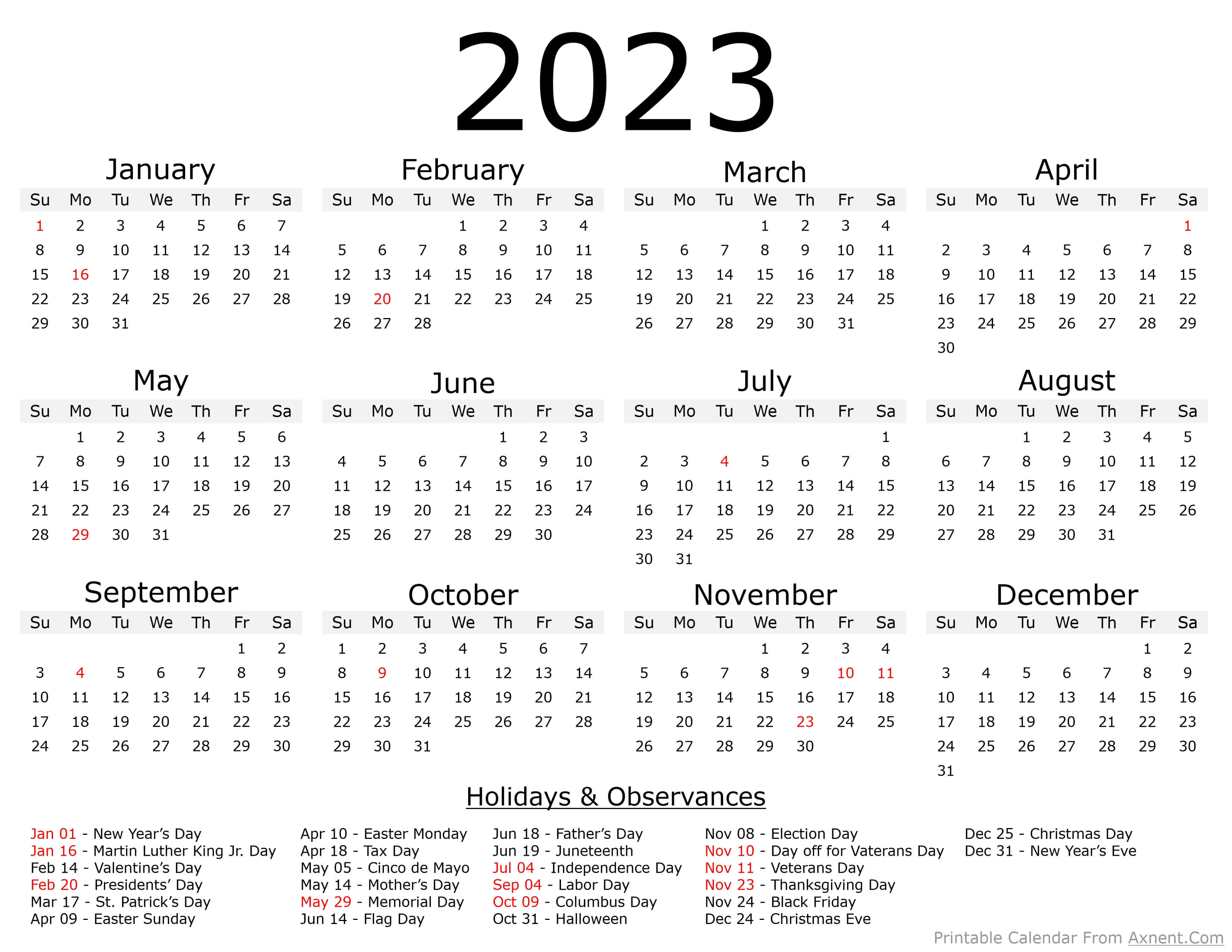 Free Printable Year 2023 Calendar Template Time Management Tools By