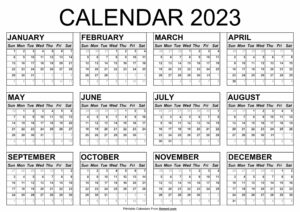 2023 Yearly Calendar