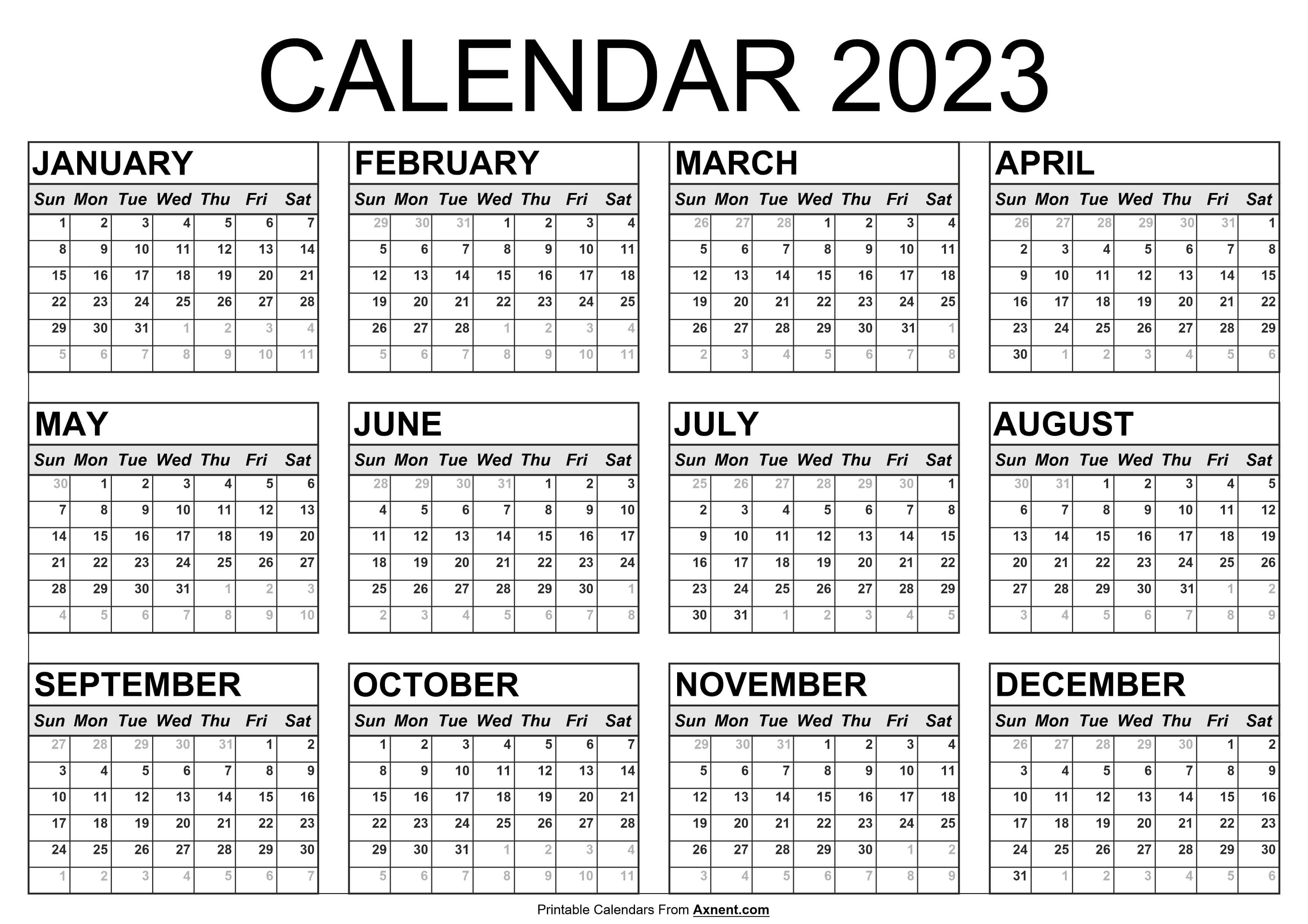 Free Printable Year 2023 Calendar Template Time Management Tools By