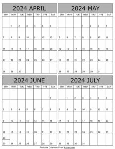 April May June July 2024 Calendar