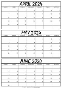 April May and June Calendar 2024