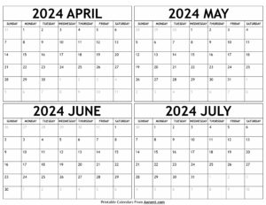 April to July 2024 Calendar