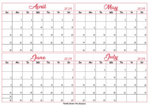 April to July Calendar 2024