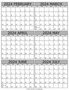 Calendar 2024 February to July