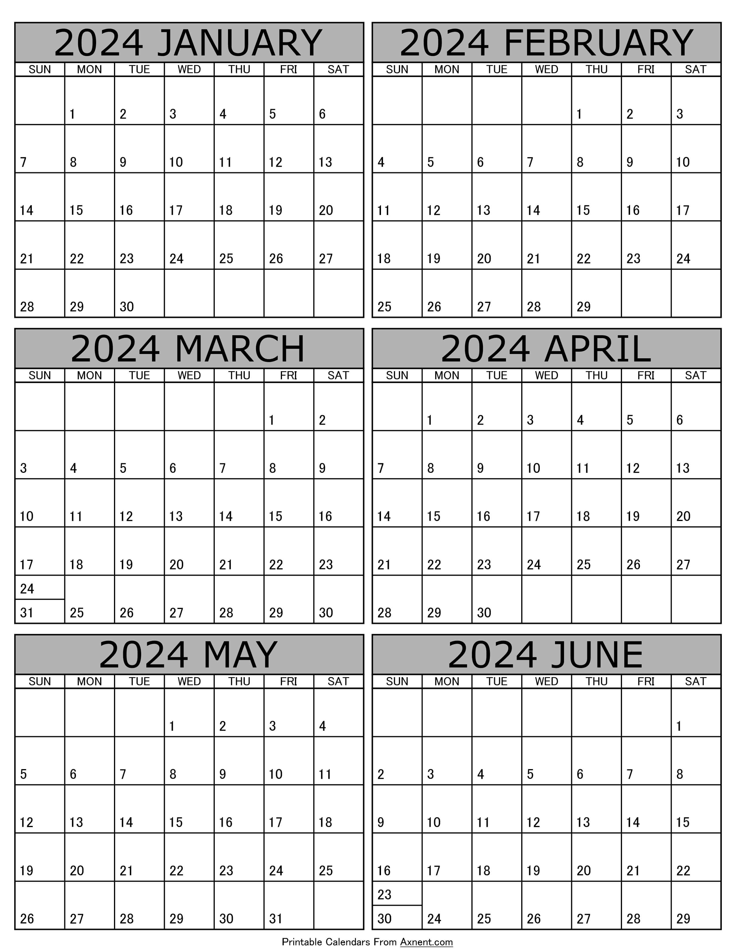 Calendar 2024 January to June
