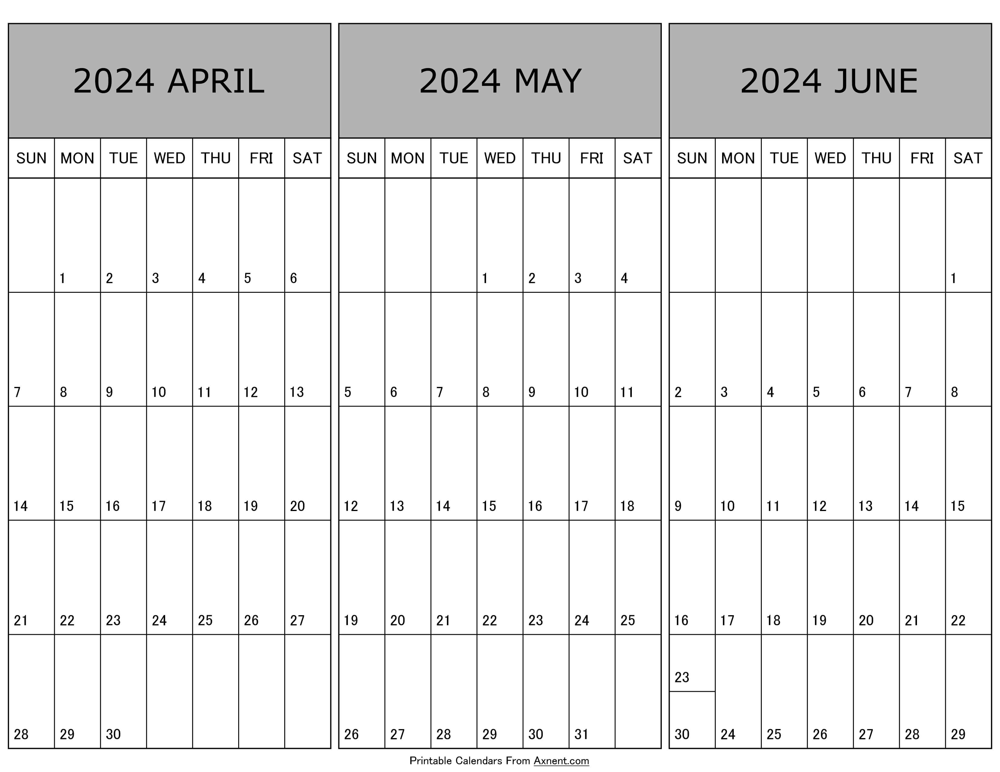 Calendar April May June 2024