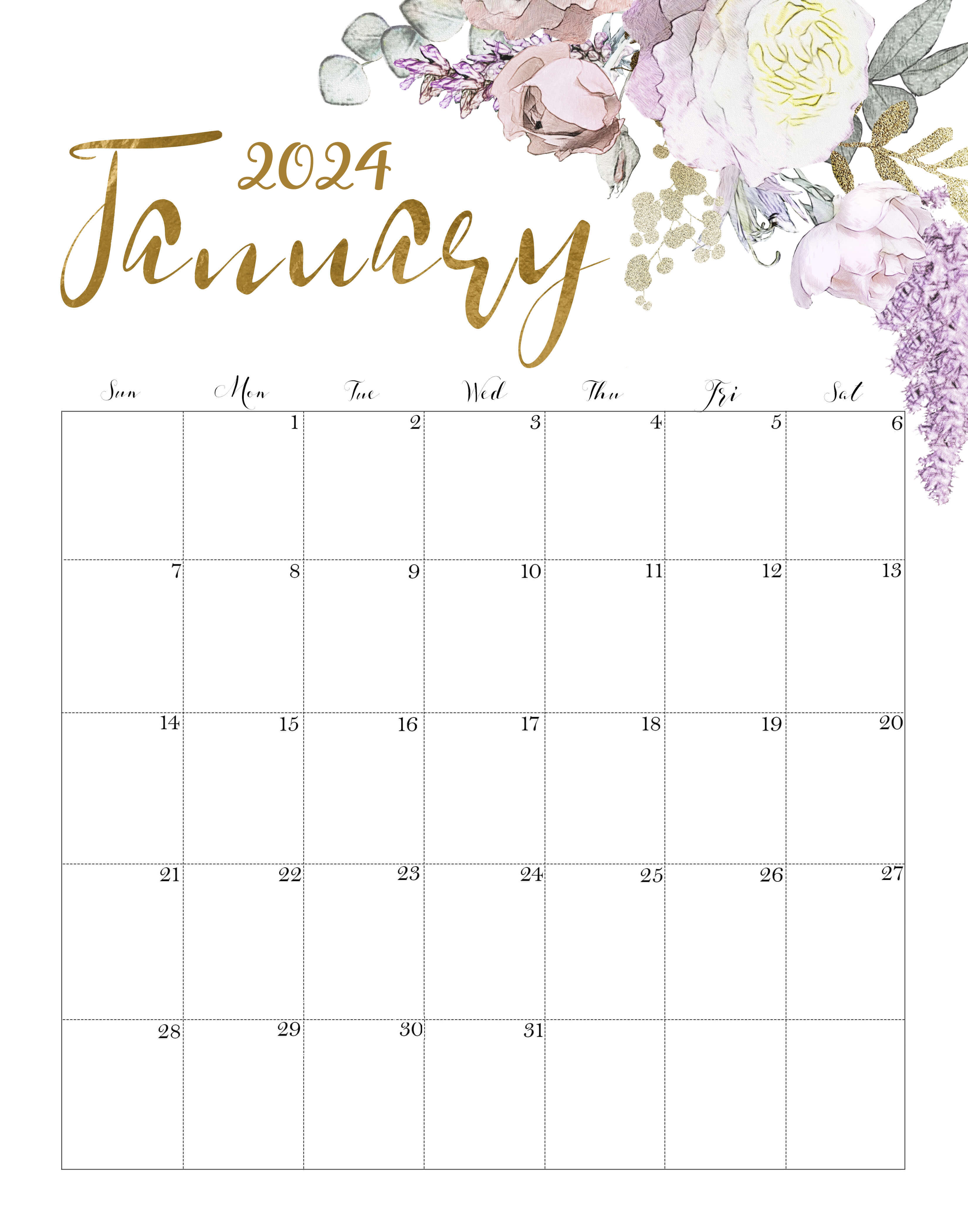 Calendar January 2024 Cute