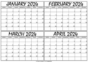 Calendar January to April 2024
