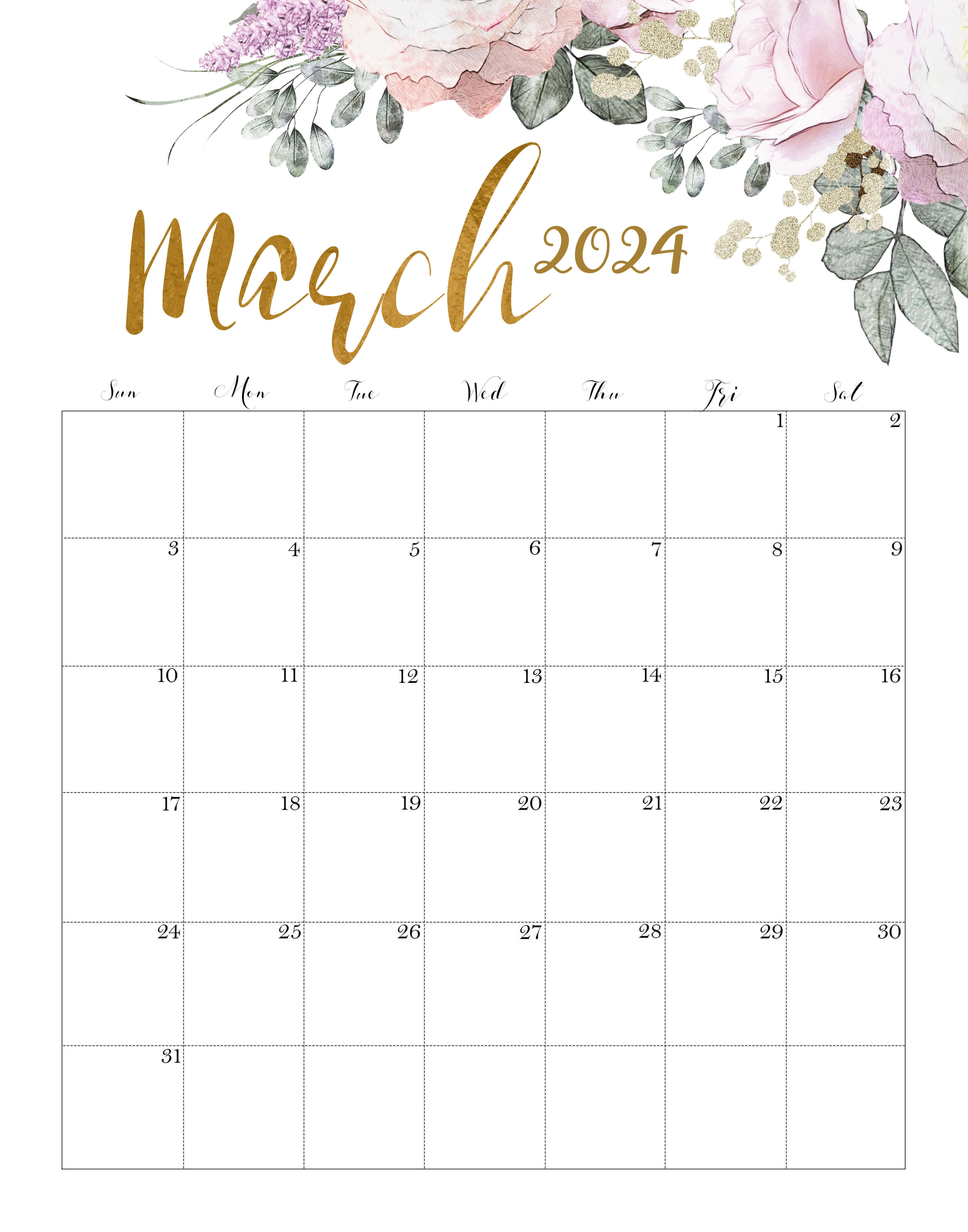 Calendar March 2024 Cute