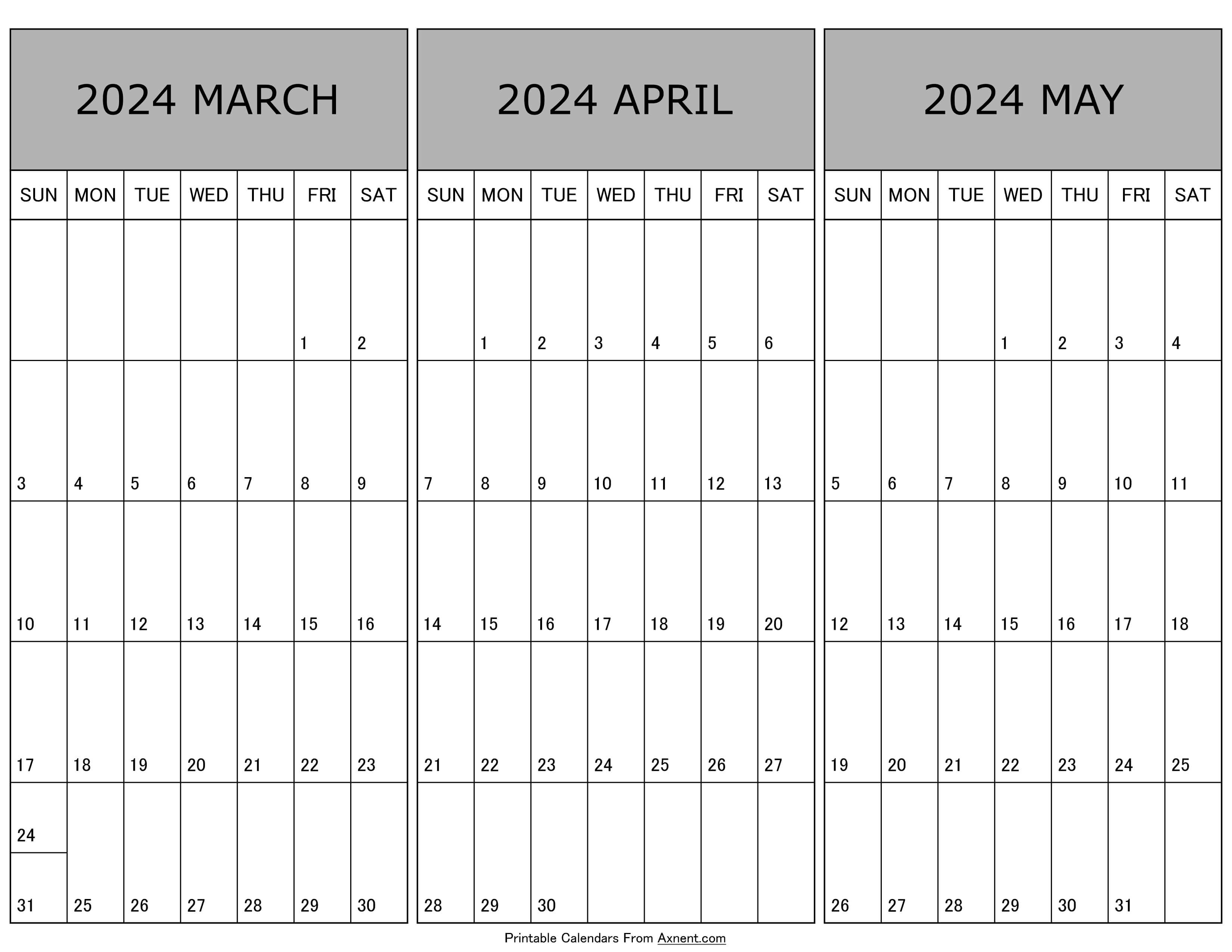 Calendar March April May 2024