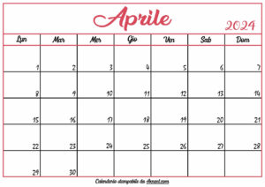 Calendario Aprile 2024 Stampabile
