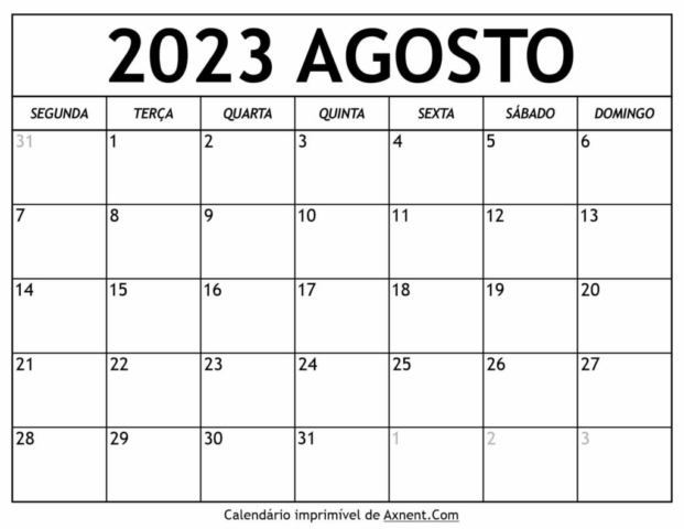Calendário De Agosto De 2023