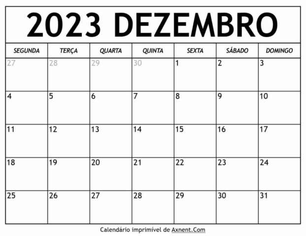 Calendário De Dezembro De 2023