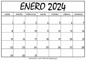 Calendario De Enero 2024 Para Imprimir