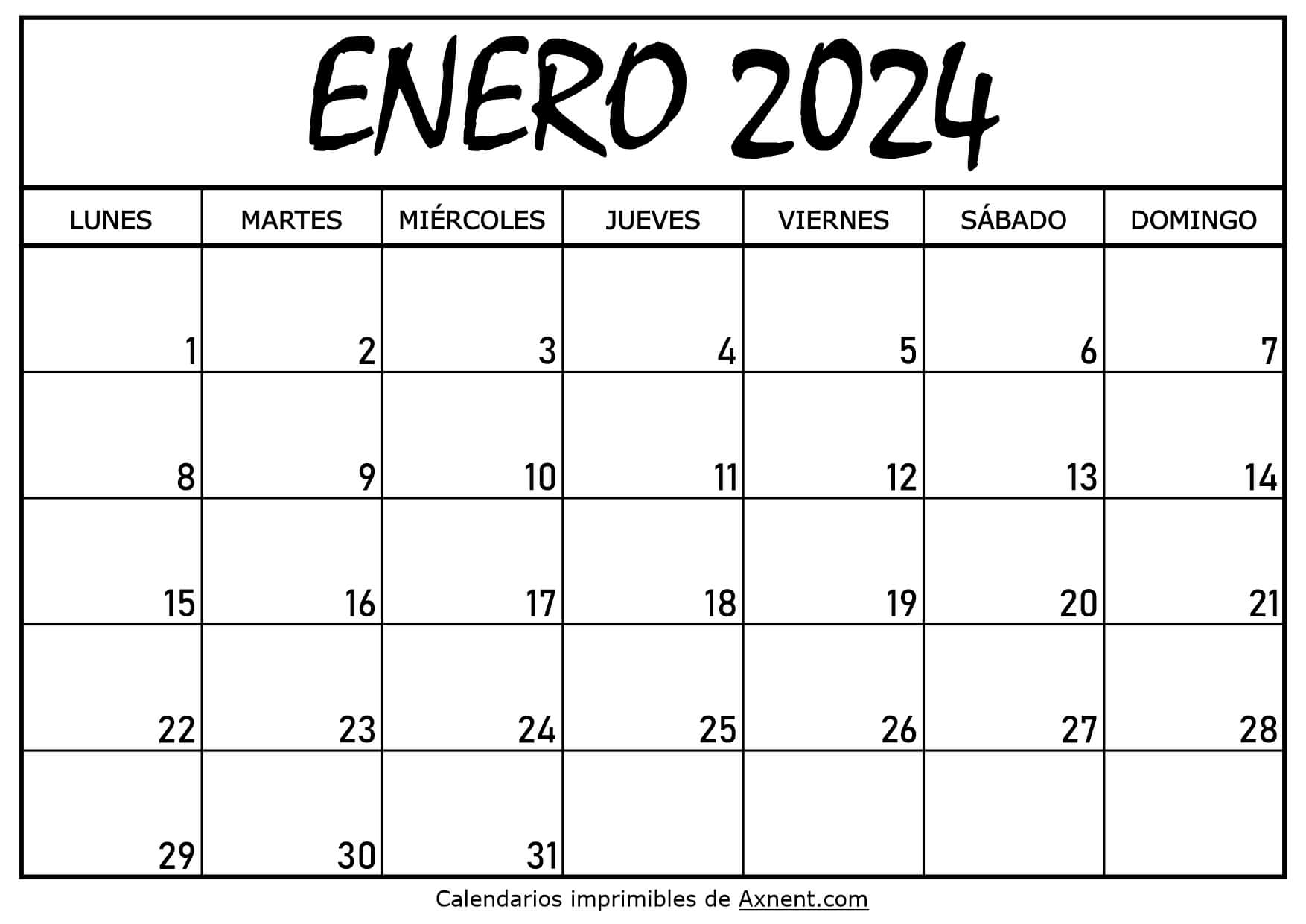 Calendario De Enero 2024 Para Imprimir