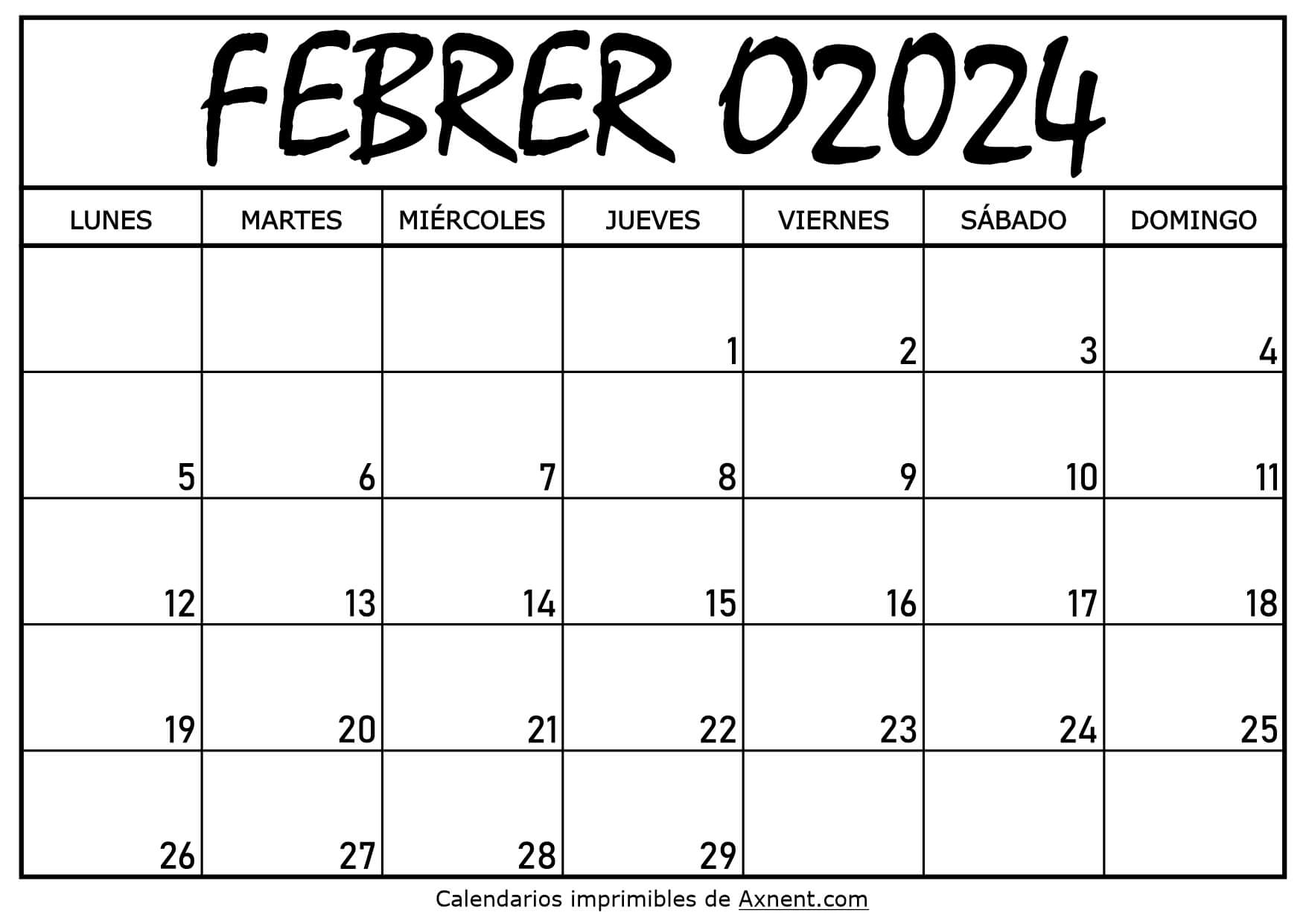 Calendario De Febrero 2024 Para Imprimir