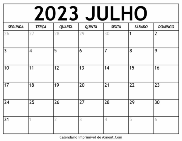 Calendário De Julho De 2023