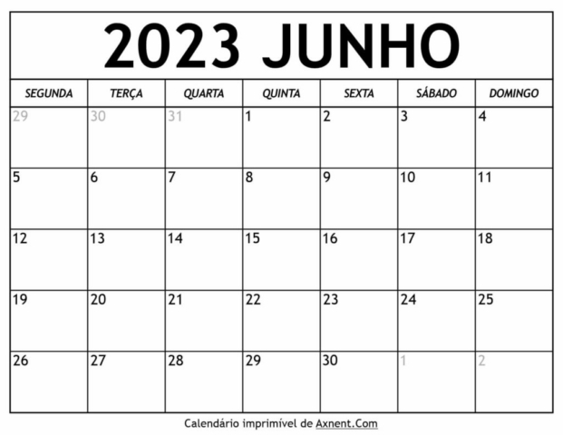 Calendário De Junho De 2023