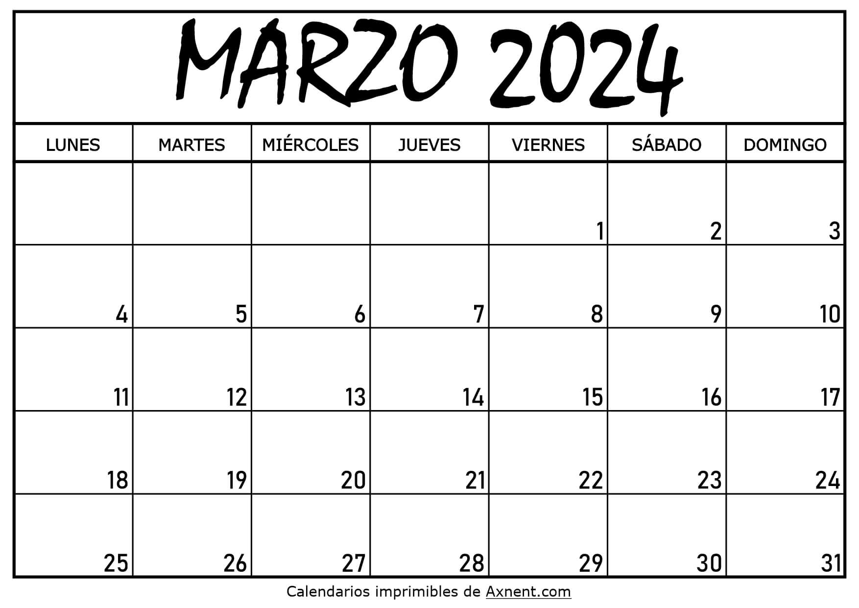 Calendario De Marzo 2024 Para Imprimir