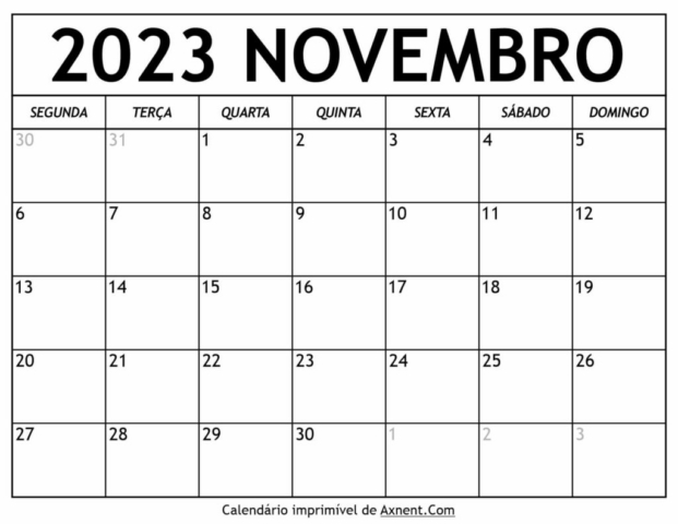 Calendário De Novembro De 2023