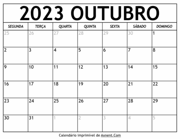 Calendário De Outubro De 2023
