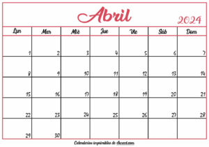 Calendario En Blanco Abril 2024