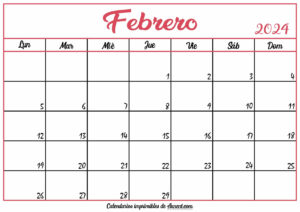 Calendario En Blanco Febrero 2024
