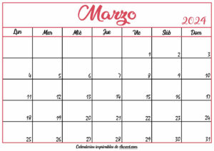Calendario En Blanco Marzo 2024