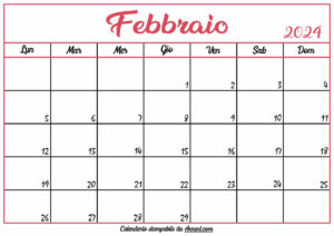 Calendario Febbraio 2024 Stampabile