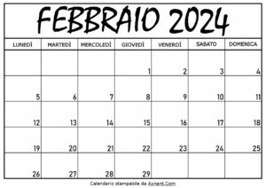 Calendario Febbraio 2024 da Stampare