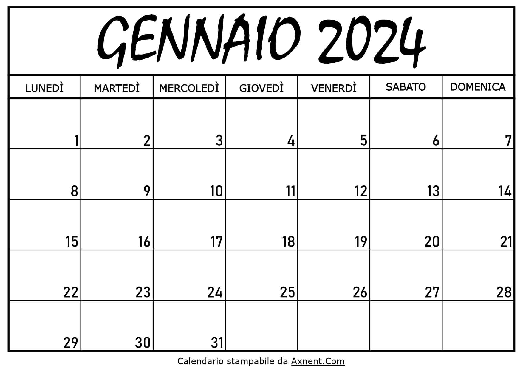 Calendario Gennaio 2024 da Stampare