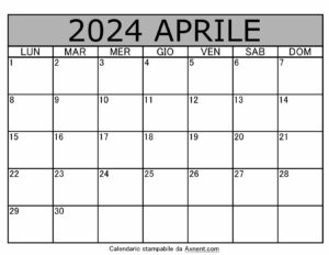 Calendario Mensile di Aprile 2024