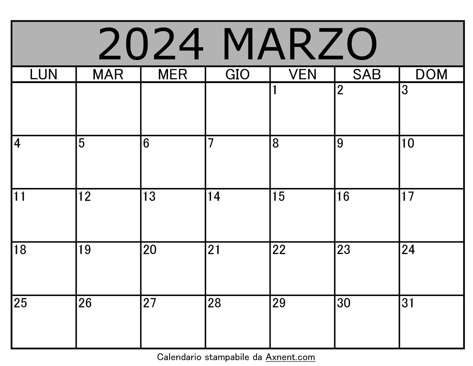 Calendario Mensile di Marzo 2024