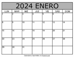 Calendario Mes Enero 2024 Para Imprimir