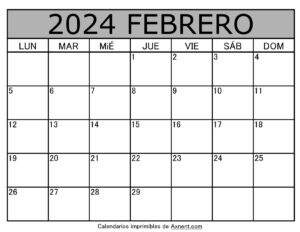 Calendario Mes Febrero 2024 Para Imprimir
