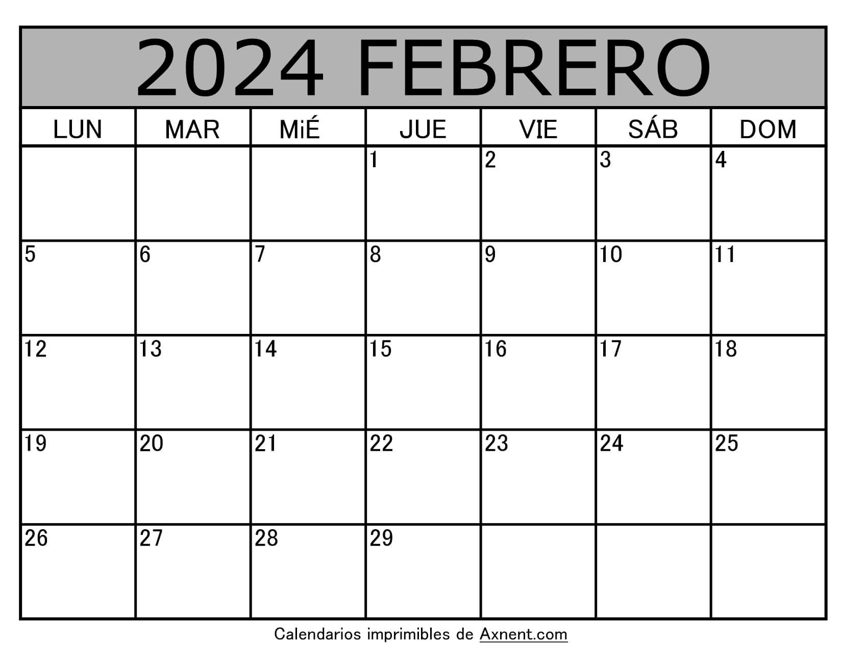 Calendario Mes Febrero 2024 Para Imprimir