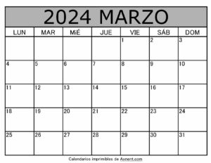 Calendario Mes Marzo 2024 Para Imprimir