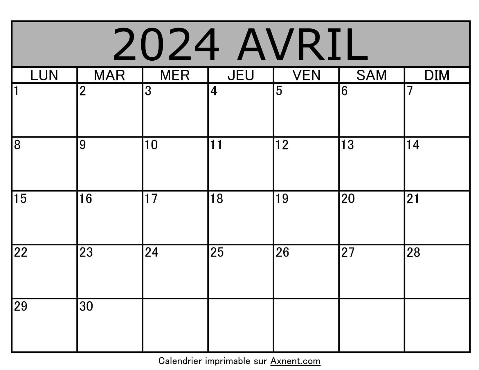 Calendrier À Imprimer Avril 2024