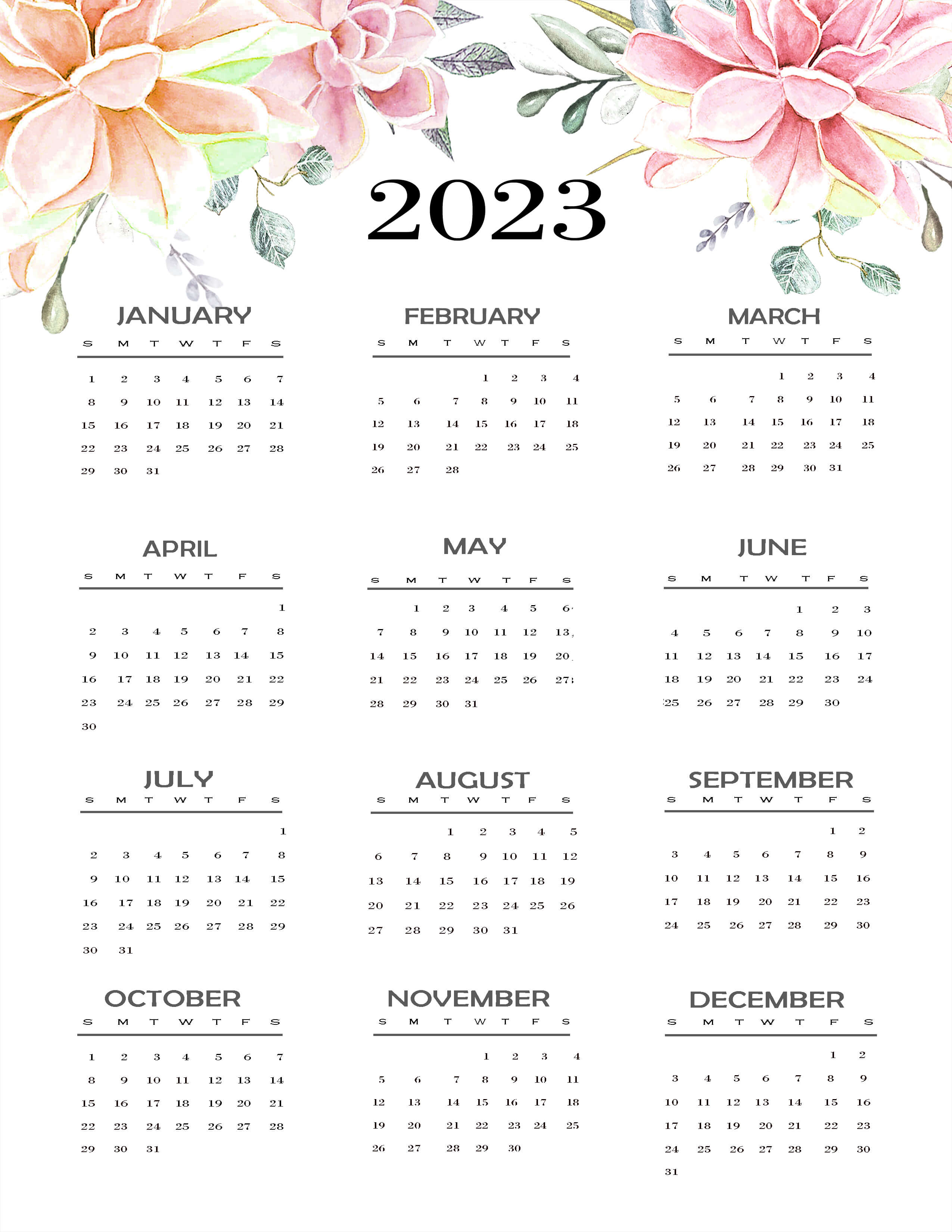 Free Printable Year 2023 Calendar Template Time Management Tools By