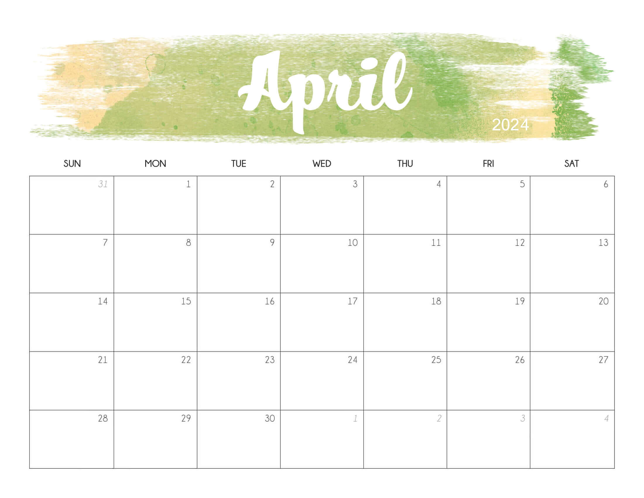 Cute April 2024 Calendar Printable