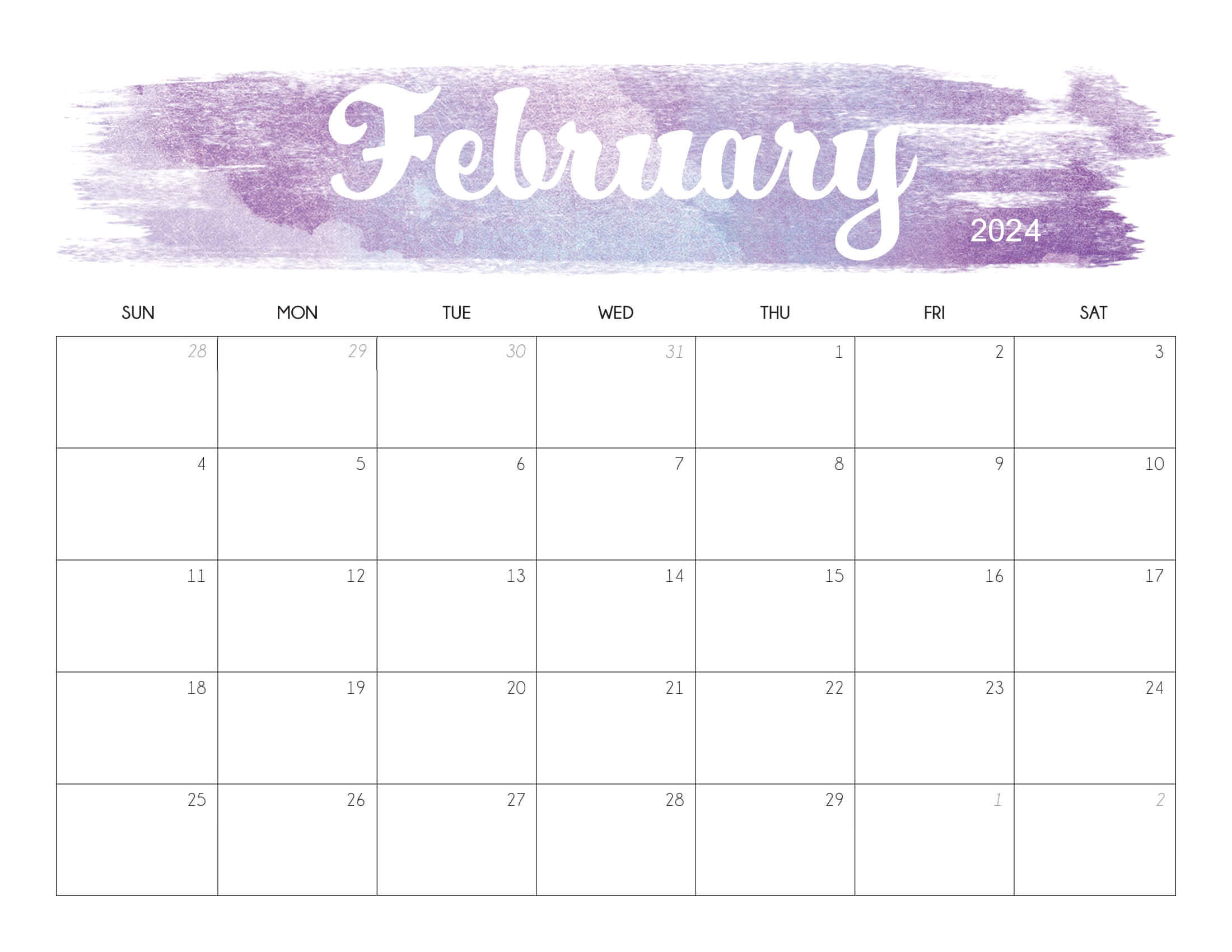 Cute February 2024 Calendar Printable