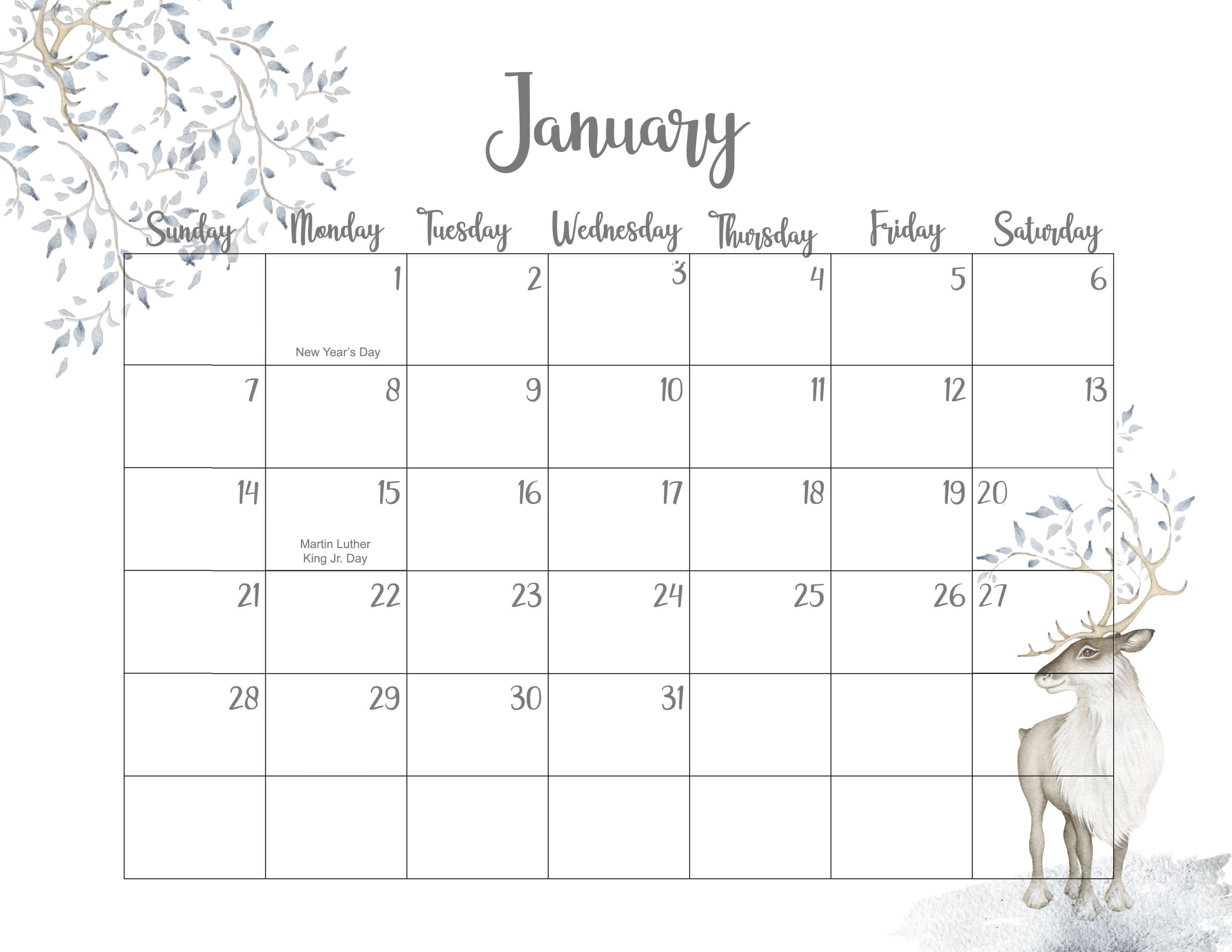 Cute January Calendar 2024