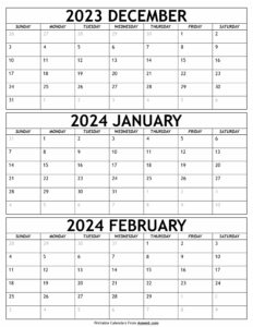 December 2023 to February 2024 Calendar