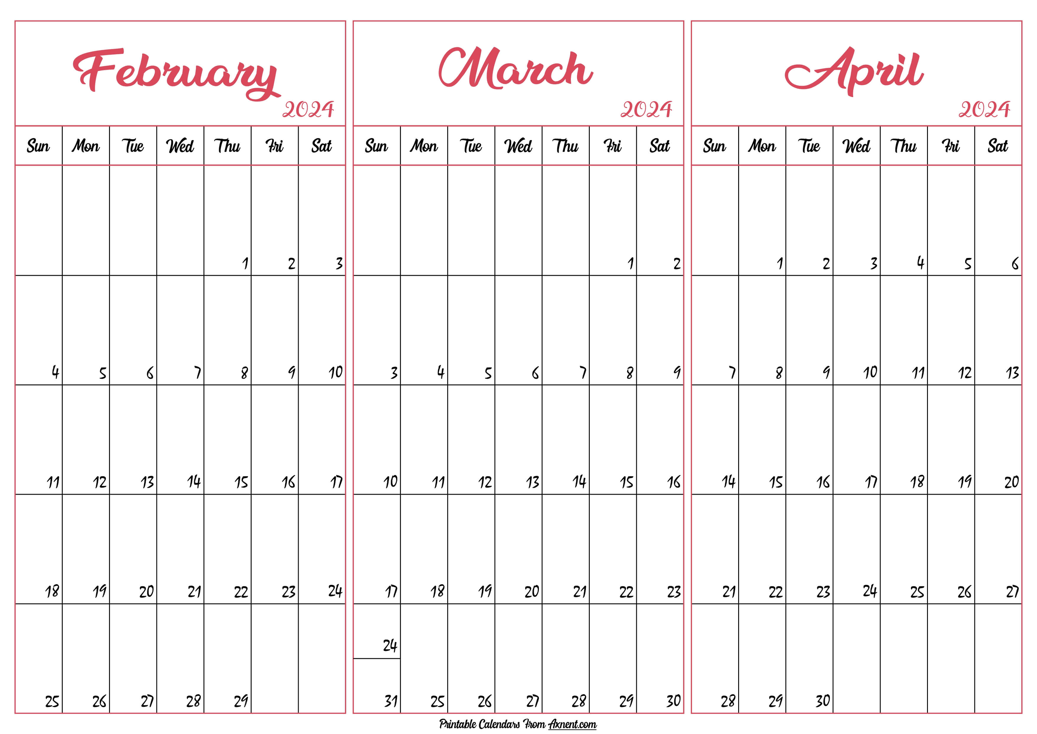 February March April 2024 Calendar