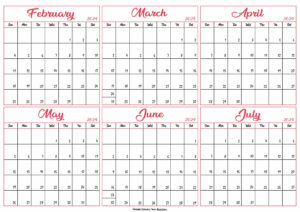February to July Calendar 2024