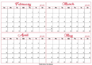 February to May Calendar 2024
