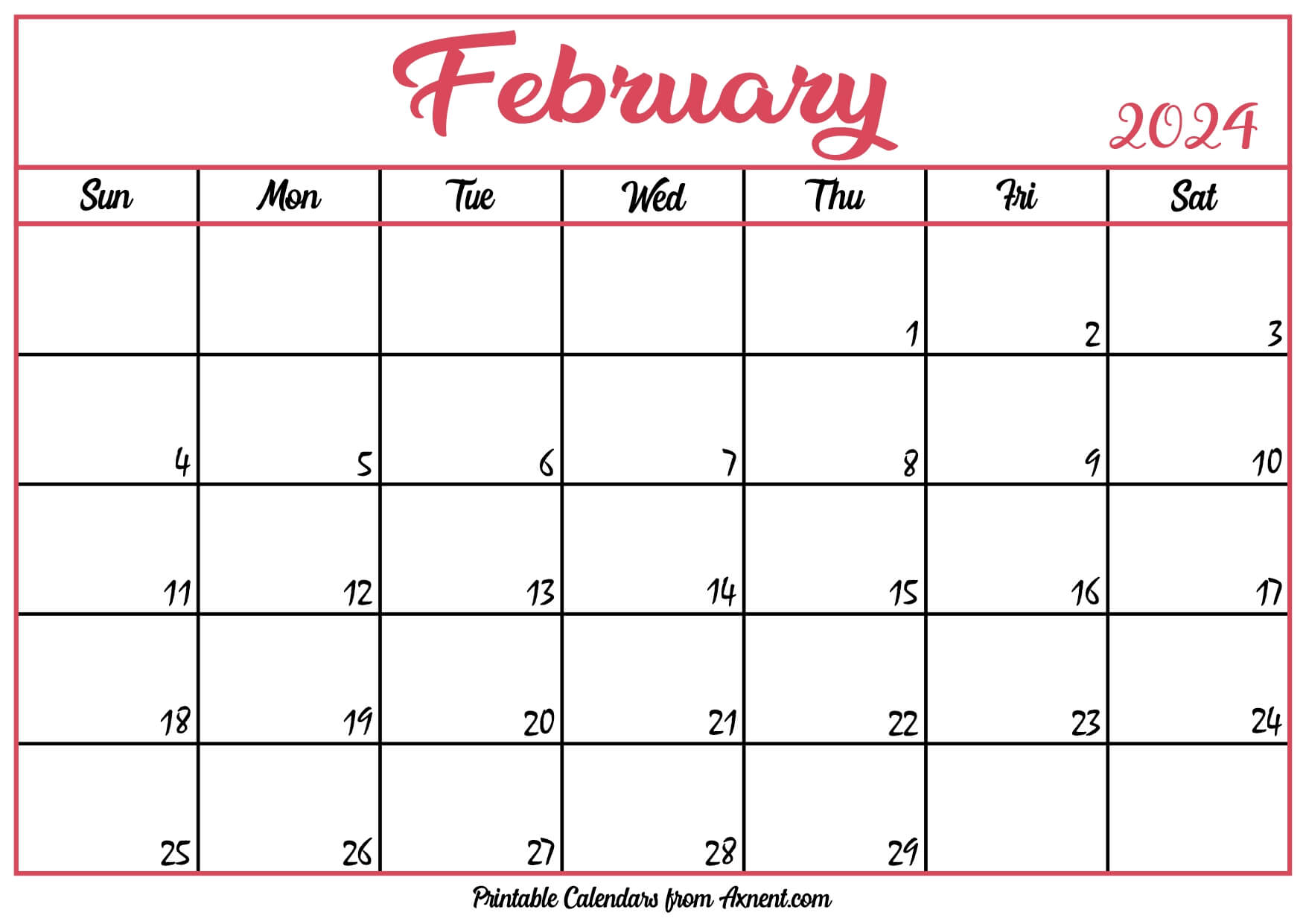 Free February Calendar 2024