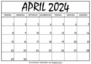 Kalender für April 2024