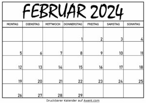 Kalender für Februar 2024
