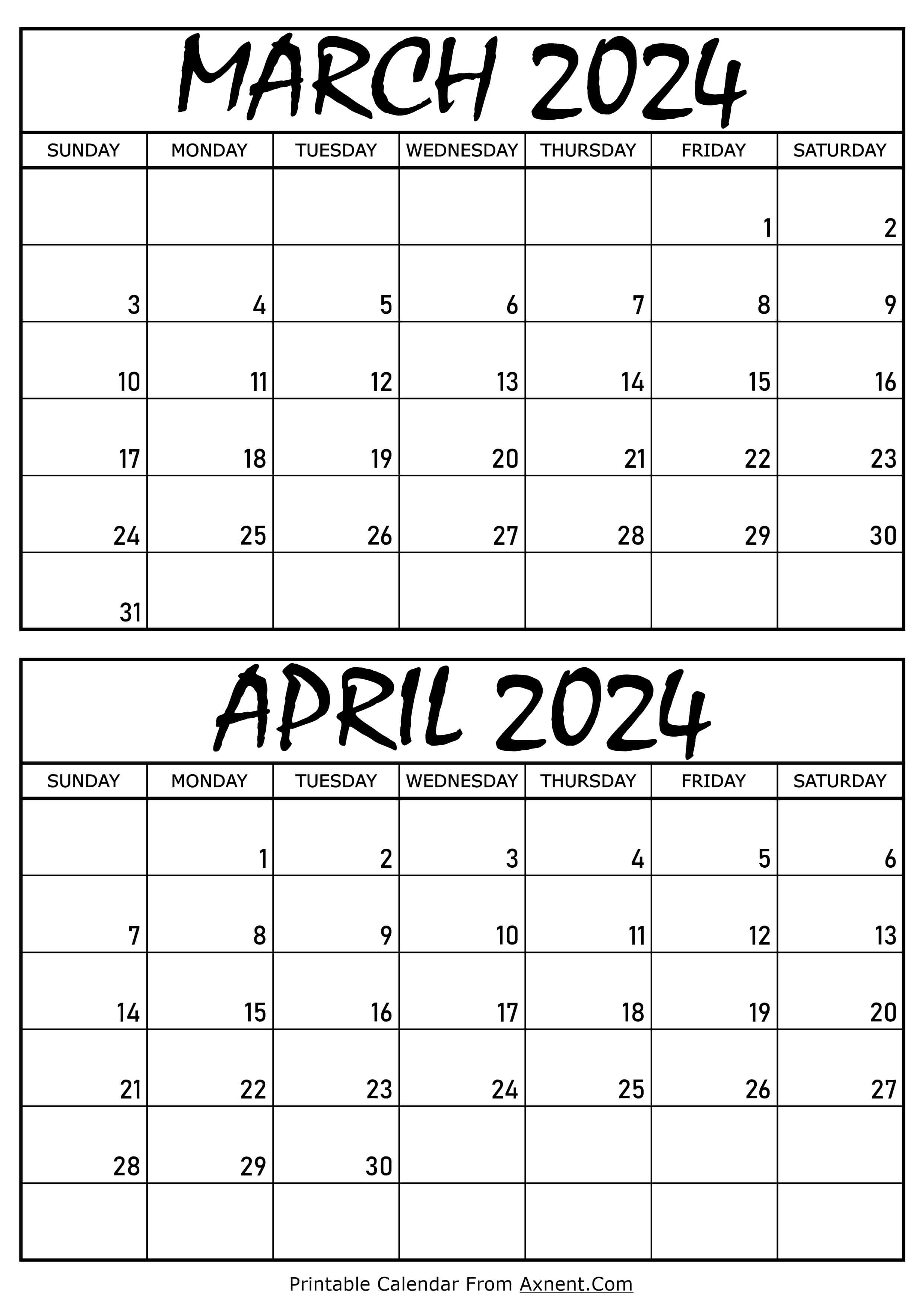 March and April 2024 Calendar